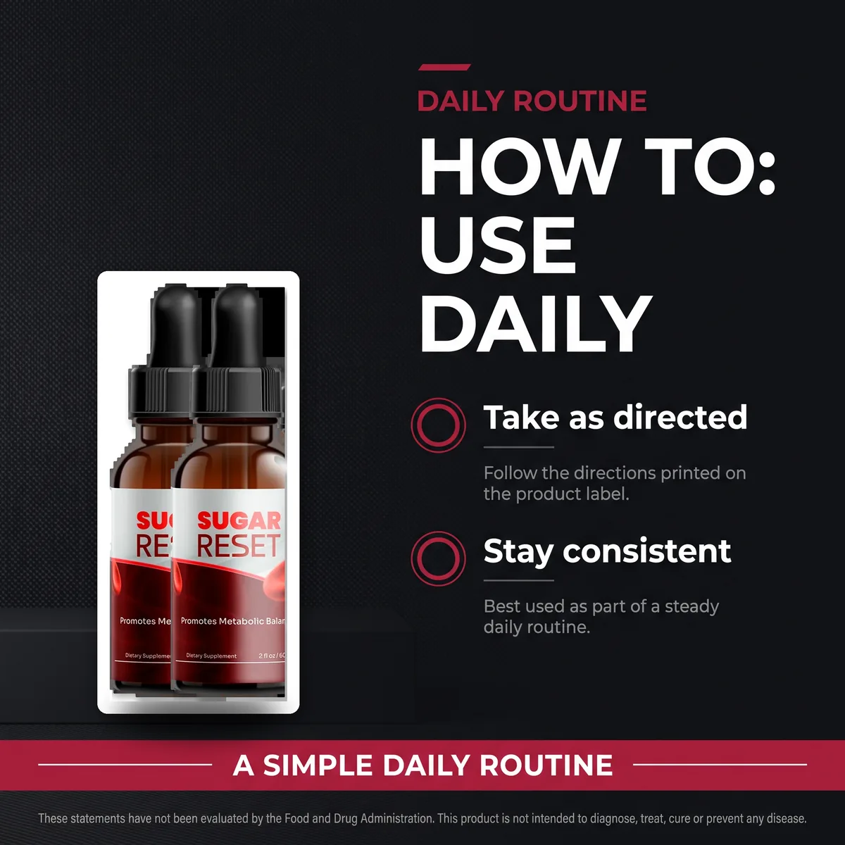 How to use SugarReset daily: shake, take one to two droppers and stay consistent